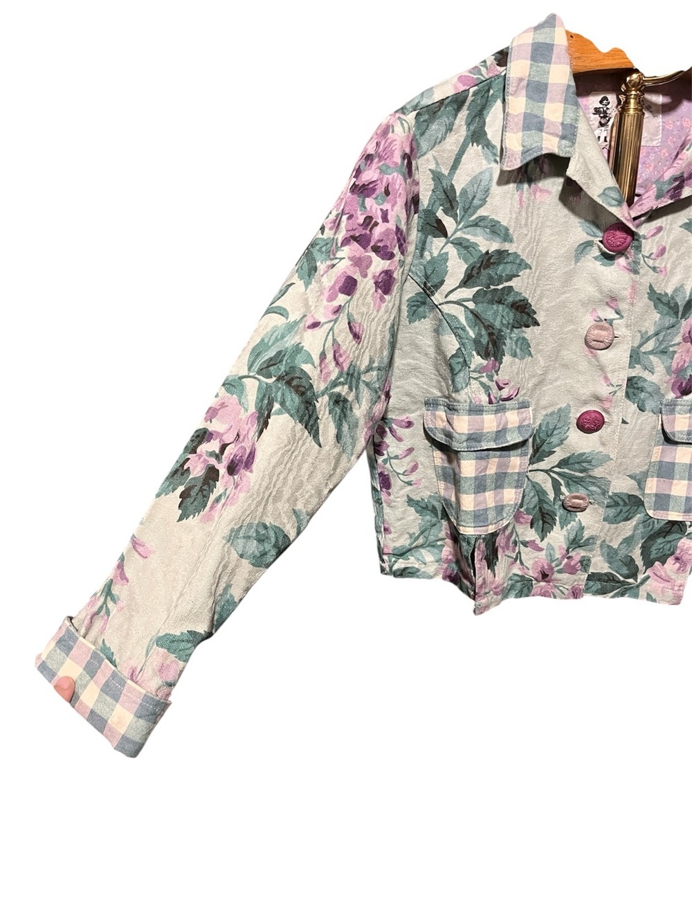 My Boyfrienr’s Back Shabby Chic Cropped Floral Jacket in Pink & Green - Picture 2 of 8